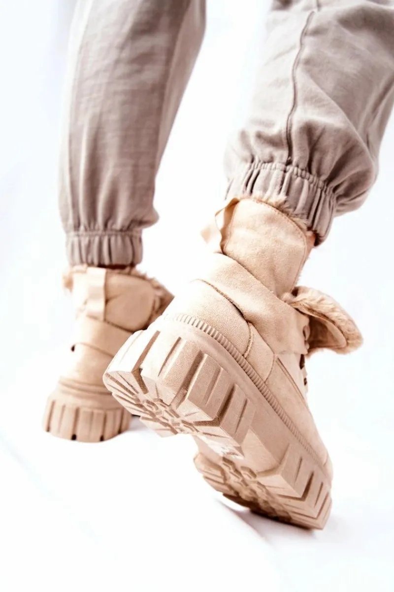 Outlet Boto Ocieplane Botki Trapery Beżowe Demaris