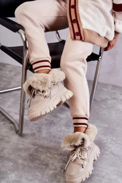 Botki Ocieplane|Damskie Trapery>Boto Ocieplane Botki Trapery Beżowe Charles