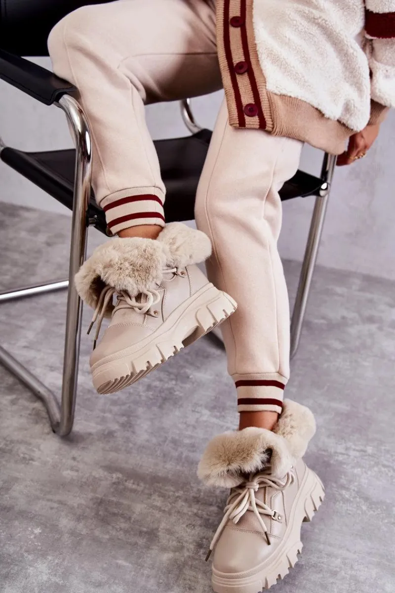 Botki Ocieplane|Damskie Trapery>Boto Ocieplane Botki Trapery Beżowe Charles