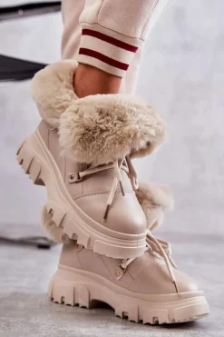 Botki Ocieplane|Damskie Trapery>Boto Ocieplane Botki Trapery Beżowe Charles