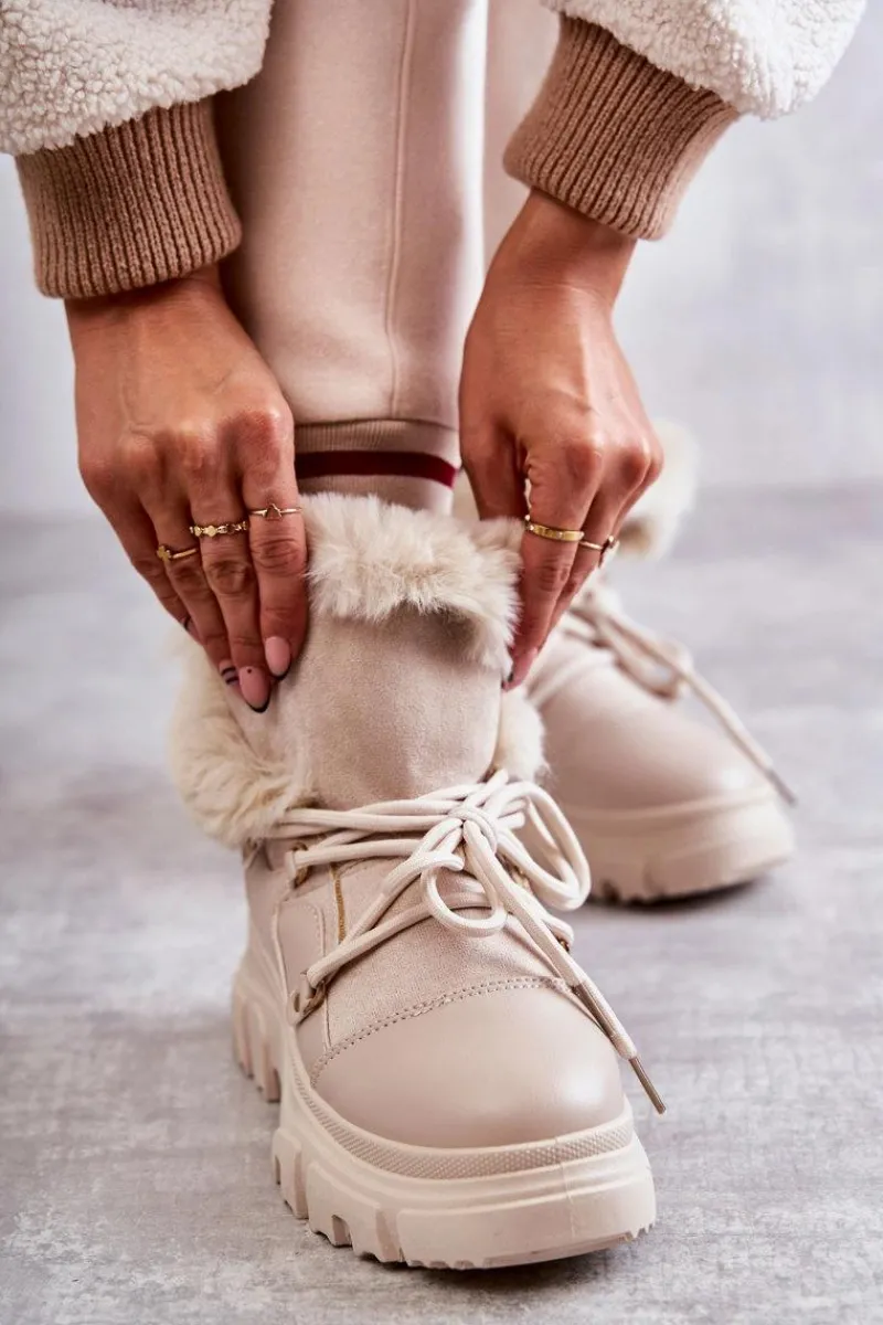 Botki Ocieplane|Damskie Trapery>Boto Ocieplane Botki Trapery Beżowe Charles