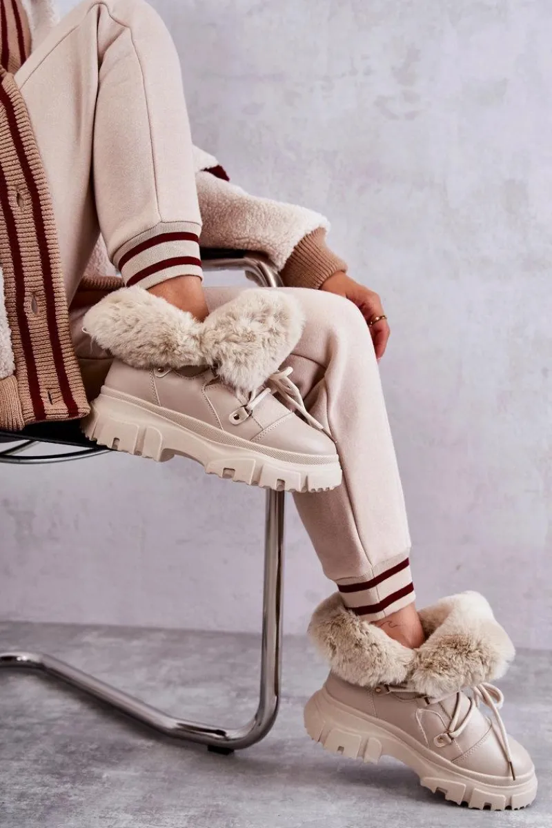 Botki Ocieplane|Damskie Trapery>Boto Ocieplane Botki Trapery Beżowe Charles