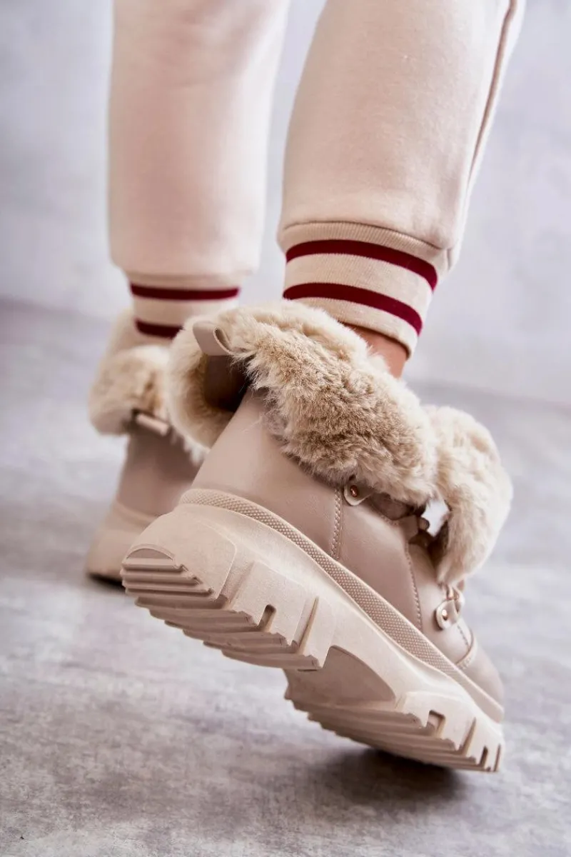 Botki Ocieplane|Damskie Trapery>Boto Ocieplane Botki Trapery Beżowe Charles