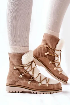 Botki Ocieplane|Damskie Trapery>Boto Ocieplane Botki Trapery Beżowe Jiliana