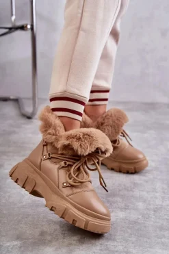 Online Ocieplane Botki Trapery Ciemnobeżowe Charles Damskie Botki Ocieplane|Damskie Trapery