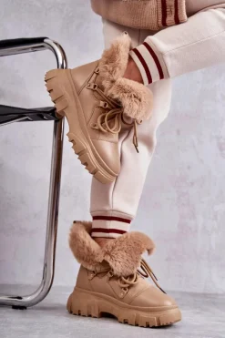 Online Ocieplane Botki Trapery Ciemnobeżowe Charles Damskie Botki Ocieplane|Damskie Trapery