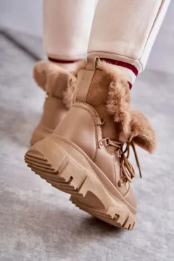 Online Ocieplane Botki Trapery Ciemnobeżowe Charles Damskie Botki Ocieplane|Damskie Trapery