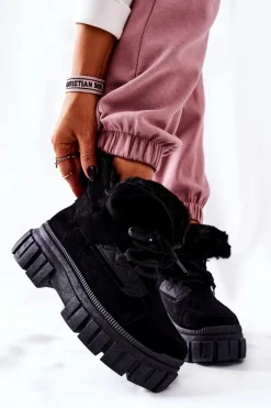 Botki Sznurowane|Czarne Botki>Boto Ocieplane Botki Trapery Czarne Demaris