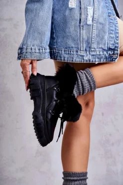 Botki Ocieplane|Damskie Trapery>Boto Ocieplane Botki Trapery Czarne Charles Czarny