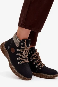 New Boto Ocieplane Botki Trapery Damskie Czarne Zenaya Czarny