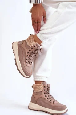 New Ocieplane Botki Trapery LCJ-22-44-1363 Różowe Damskie Damskie Trapery|Botki Sznurowane