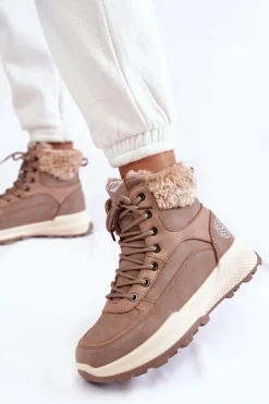 New Ocieplane Botki Trapery LCJ-22-44-1363 Różowe Damskie Damskie Trapery|Botki Sznurowane