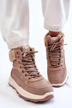 New Ocieplane Botki Trapery LCJ-22-44-1363 Różowe Damskie Damskie Trapery|Botki Sznurowane