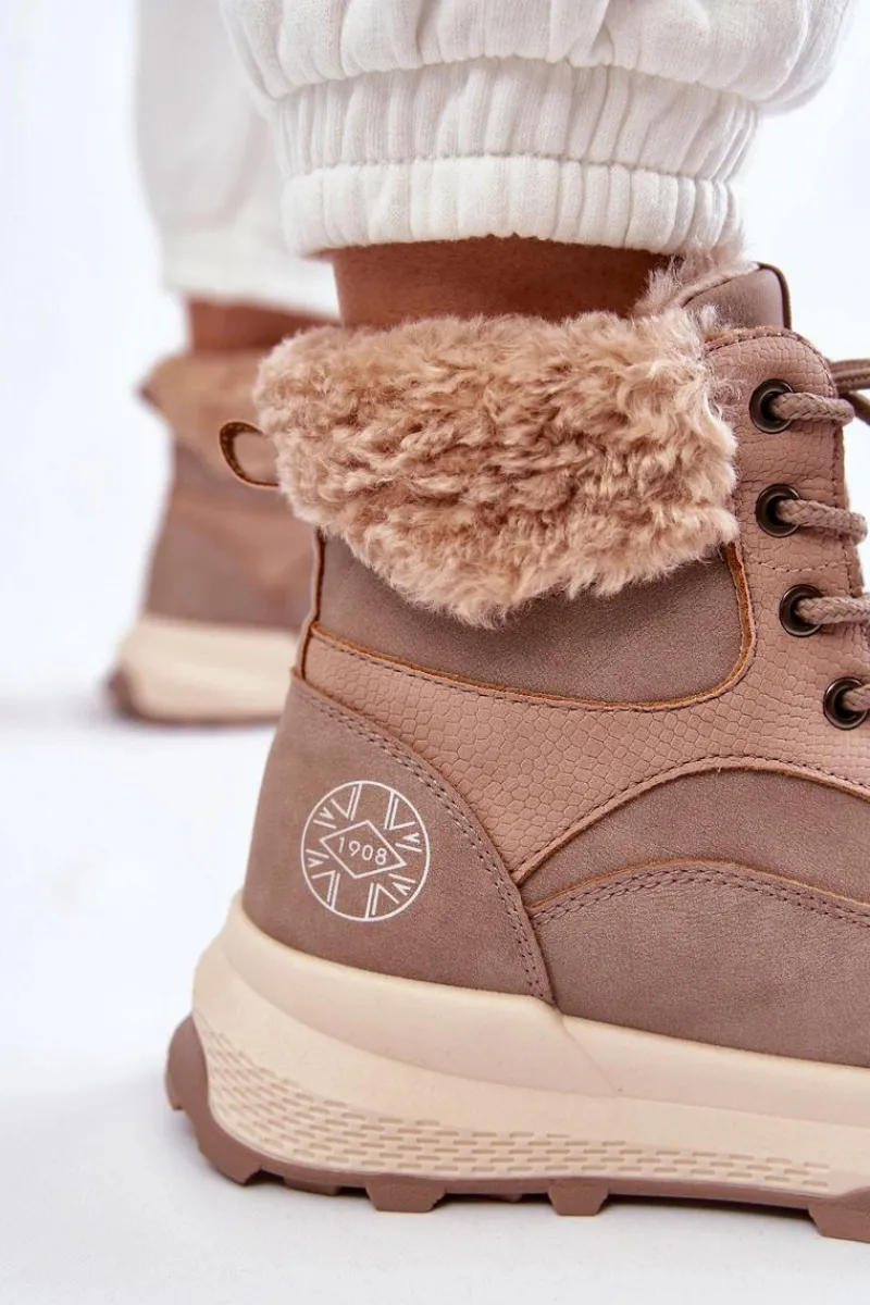 New Ocieplane Botki Trapery LCJ-22-44-1363 Różowe Damskie Damskie Trapery|Botki Sznurowane