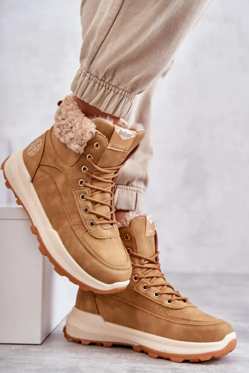 Discount Ocieplane Botki Trapery LCJ-22-44-1361L Beżowe Damskie Damskie Trapery|Botki Sznurowane