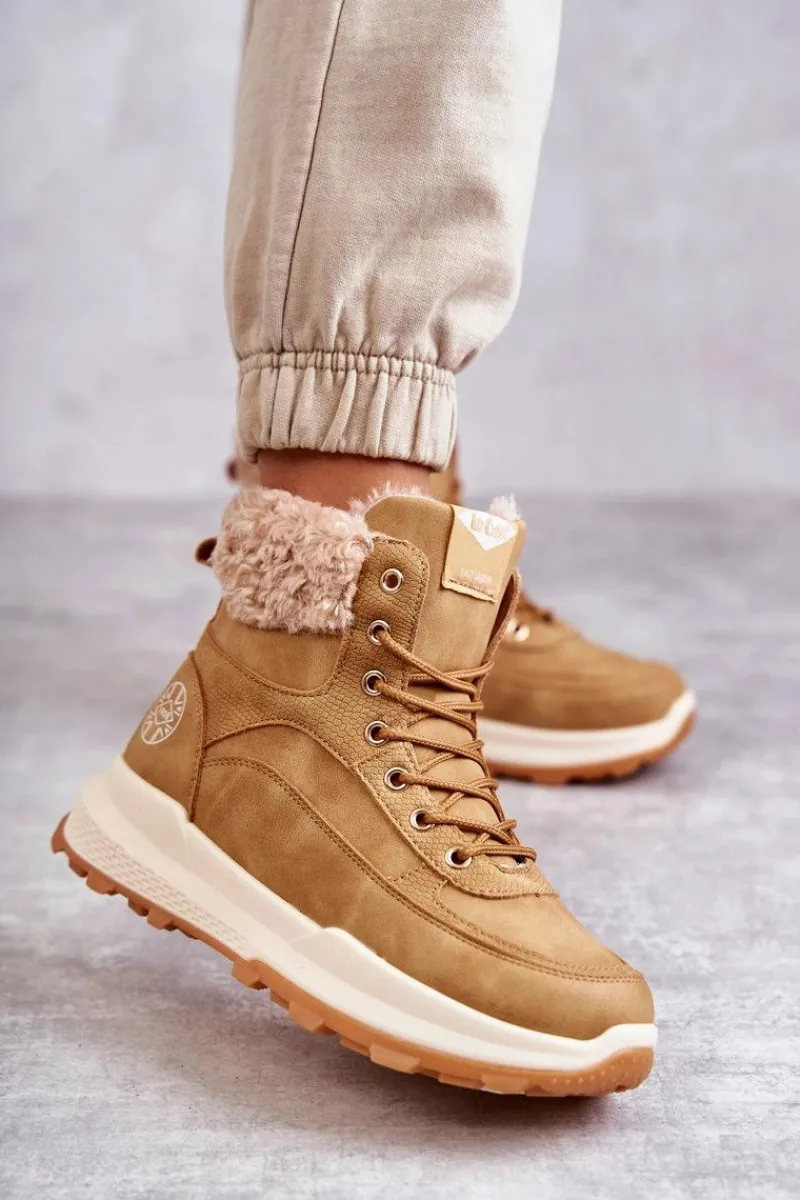 Discount Ocieplane Botki Trapery LCJ-22-44-1361L Beżowe Damskie Damskie Trapery|Botki Sznurowane