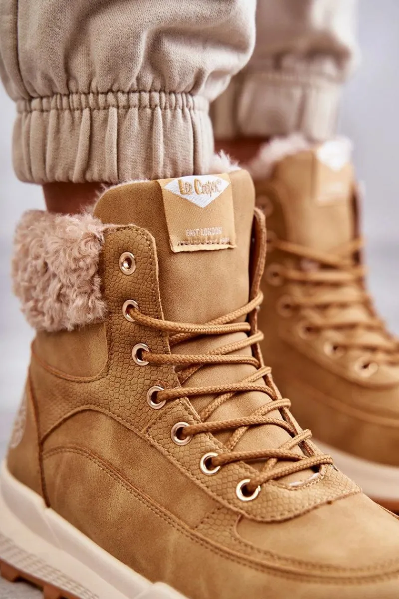 Discount Ocieplane Botki Trapery LCJ-22-44-1361L Beżowe Damskie Damskie Trapery|Botki Sznurowane