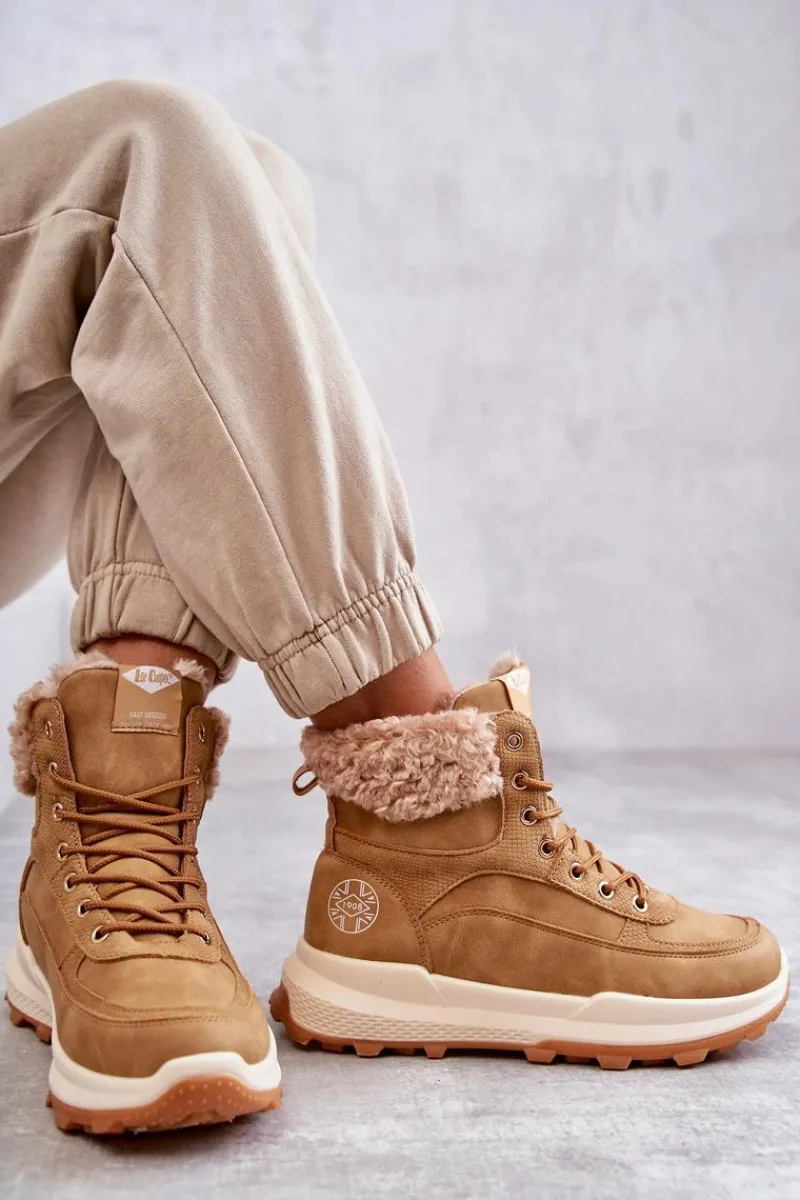 Discount Ocieplane Botki Trapery LCJ-22-44-1361L Beżowe Damskie Damskie Trapery|Botki Sznurowane
