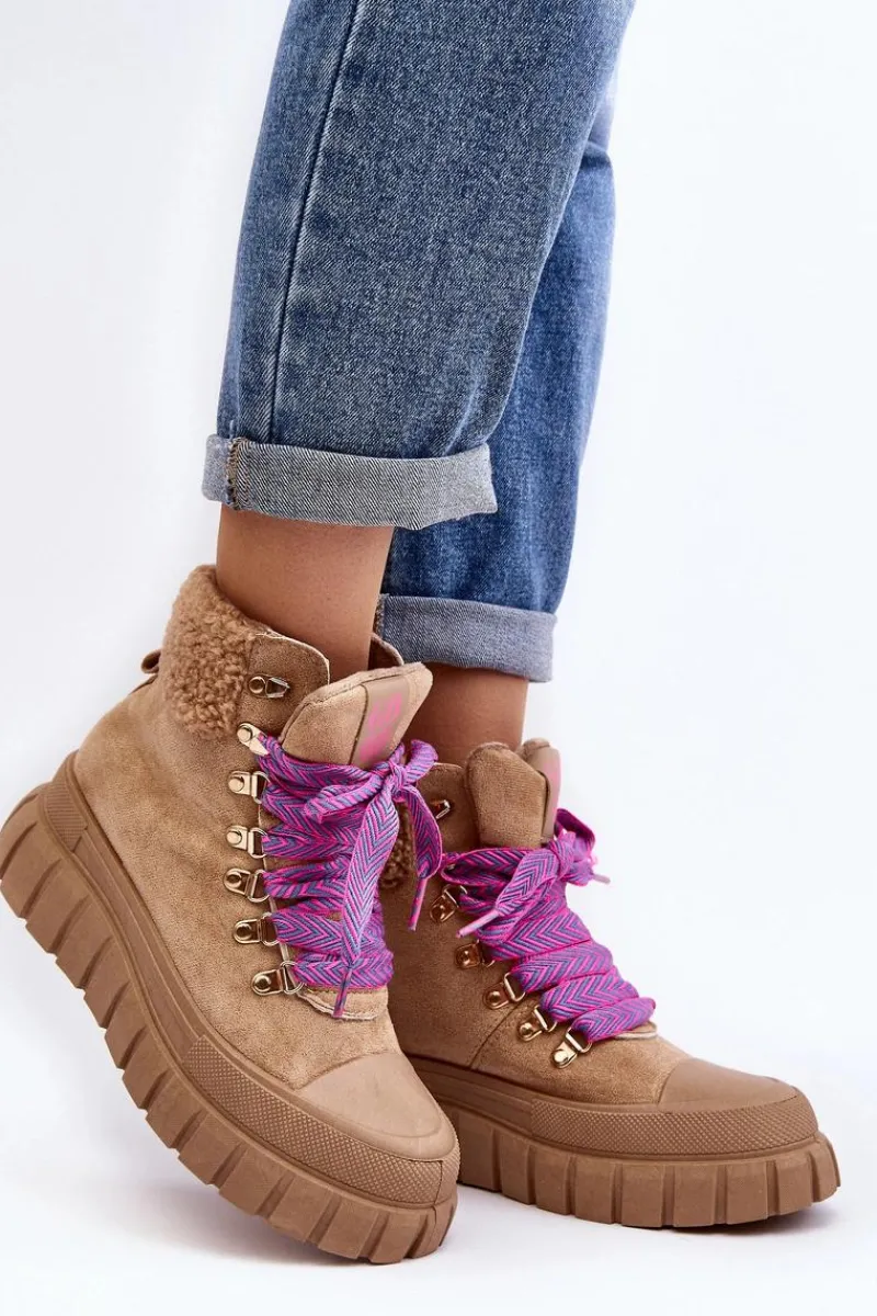 Outlet Boto Ocieplane Botki Trapery Na Grubej Podeszwie Brązowe Ralotta