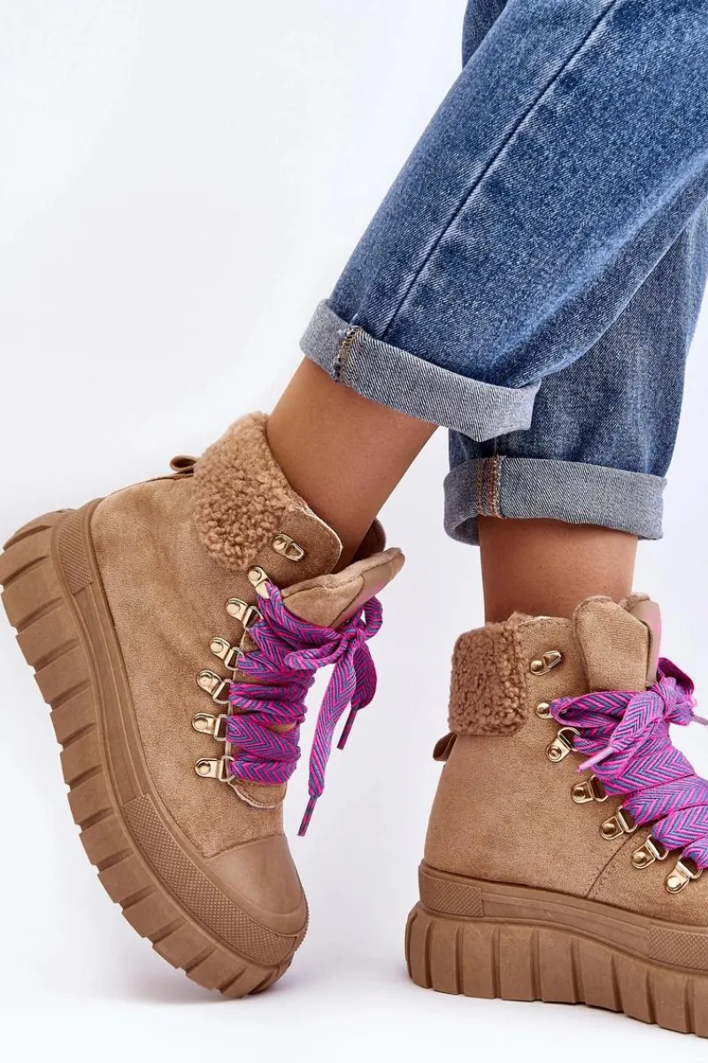 Outlet Boto Ocieplane Botki Trapery Na Grubej Podeszwie Brązowe Ralotta