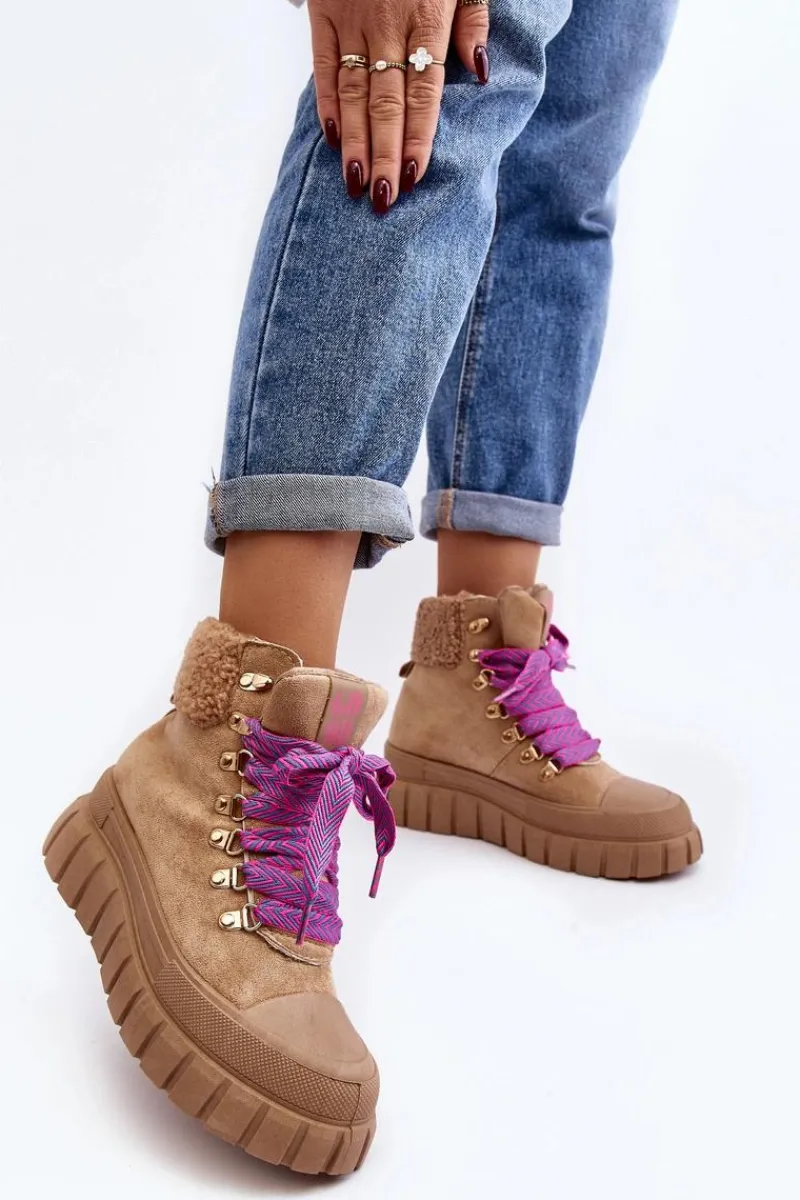 Outlet Boto Ocieplane Botki Trapery Na Grubej Podeszwie Brązowe Ralotta