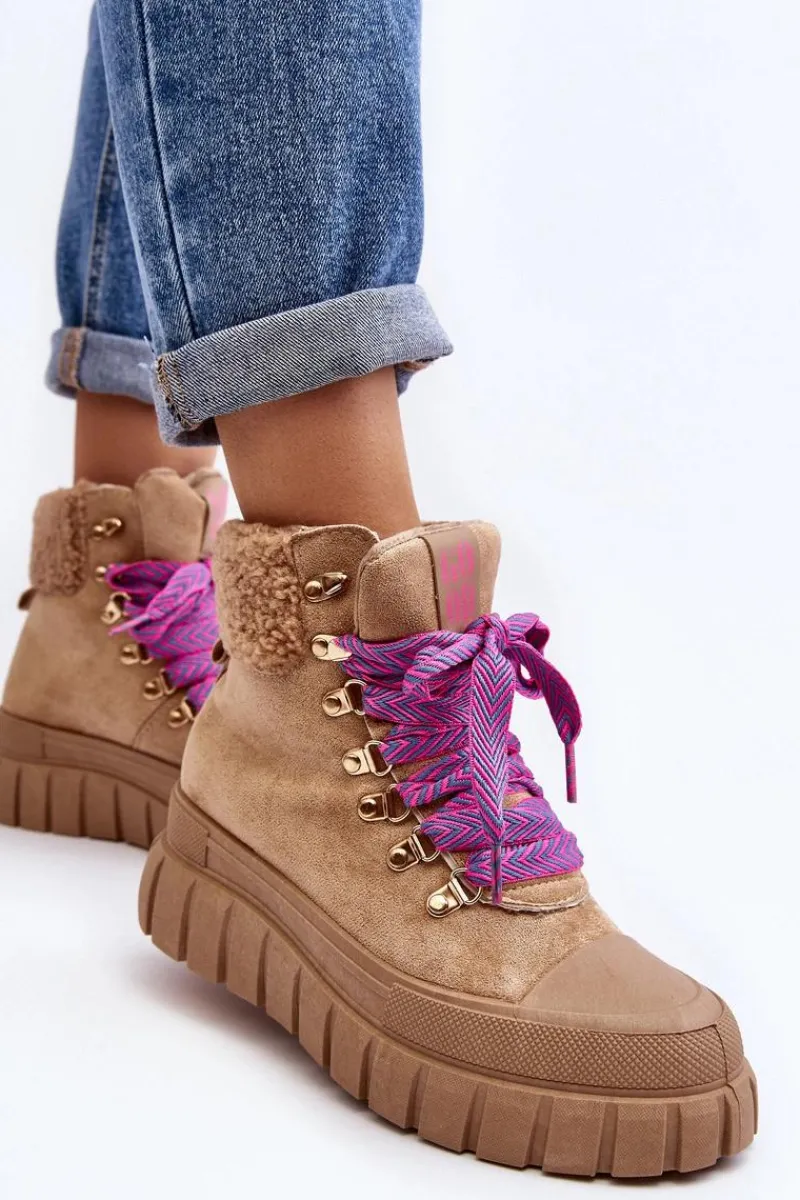 Outlet Boto Ocieplane Botki Trapery Na Grubej Podeszwie Brązowe Ralotta