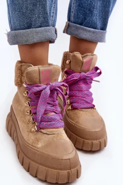 Outlet Boto Ocieplane Botki Trapery Na Grubej Podeszwie Brązowe Ralotta