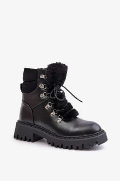 Sale Ocieplane Botki Trapery Na Zamek Z Eko Skóry Czarne Willatta Damskie Botki Ocieplane|Damskie Trapery