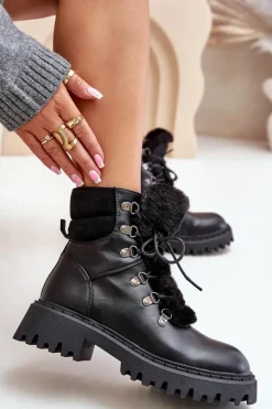 Sale Ocieplane Botki Trapery Na Zamek Z Eko Skóry Czarne Willatta Damskie Botki Ocieplane|Damskie Trapery