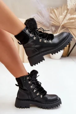 Sale Ocieplane Botki Trapery Na Zamek Z Eko Skóry Czarne Willatta Damskie Botki Ocieplane|Damskie Trapery