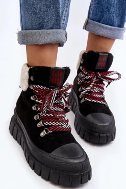 Botki Ocieplane|Damskie Trapery>Boto Ocieplane Botki Trapery Na Grubej Podeszwie Czarne Ralotta Czarny