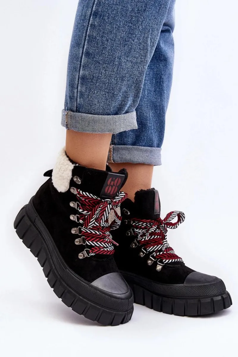 Botki Ocieplane|Damskie Trapery>Boto Ocieplane Botki Trapery Na Grubej Podeszwie Czarne Ralotta Czarny