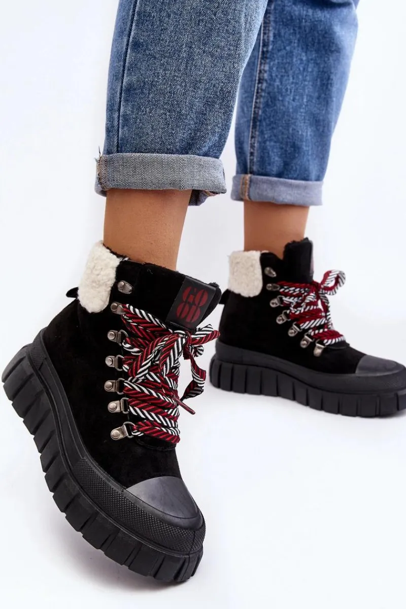 Botki Ocieplane|Damskie Trapery>Boto Ocieplane Botki Trapery Na Grubej Podeszwie Czarne Ralotta Czarny