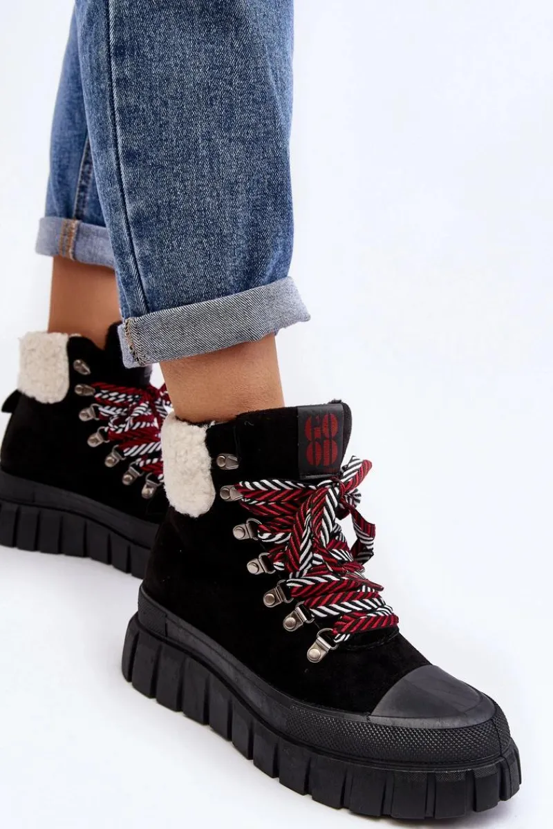 Botki Ocieplane|Damskie Trapery>Boto Ocieplane Botki Trapery Na Grubej Podeszwie Czarne Ralotta Czarny