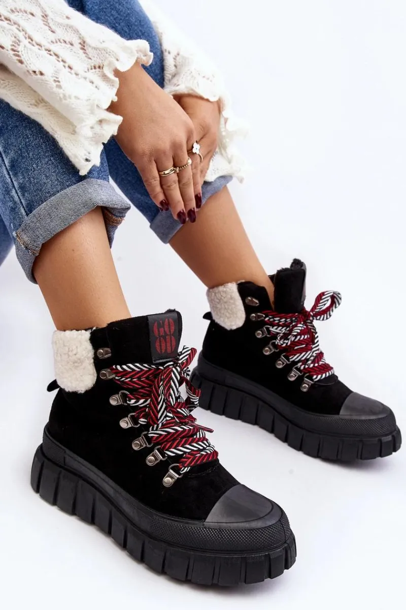 Botki Ocieplane|Damskie Trapery>Boto Ocieplane Botki Trapery Na Grubej Podeszwie Czarne Ralotta Czarny