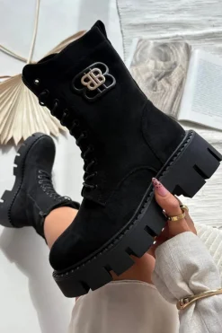 Outlet Ocieplane Botki Wokrery Damskie Z Ozdobą Czarne Melisse Damskie Botki Ocieplane|Botki Sznurowane