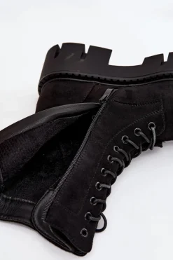 Outlet Ocieplane Botki Wokrery Damskie Z Ozdobą Czarne Melisse Damskie Botki Ocieplane|Botki Sznurowane