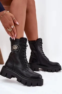 New Boto Ocieplane Botki Wokrery Damskie Z Ozdobą Czarne Melisse