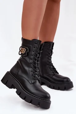 New Boto Ocieplane Botki Wokrery Damskie Z Ozdobą Czarne Melisse