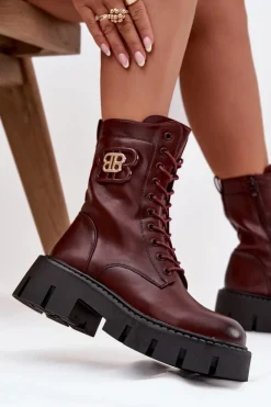 Botki Ocieplane|Botki Sznurowane>Boto Ocieplane Botki Wokrery Damskie Z Ozdobą Bordowe Melisse