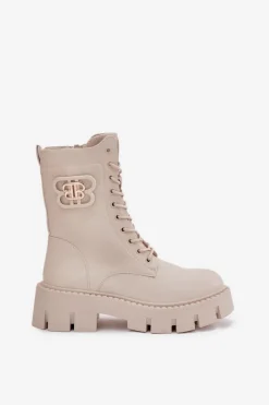 Online Ocieplane Botki Wokrery Damskie Z Ozdobą Jasnobeżowe Melisse Damskie Botki Ocieplane|Botki Sznurowane