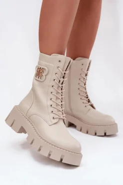 Online Ocieplane Botki Wokrery Damskie Z Ozdobą Jasnobeżowe Melisse Damskie Botki Ocieplane|Botki Sznurowane