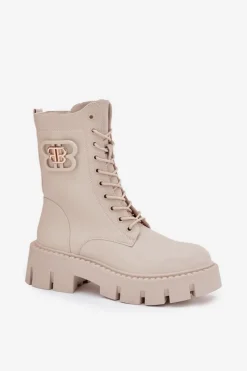 Online Ocieplane Botki Wokrery Damskie Z Ozdobą Jasnobeżowe Melisse Damskie Botki Ocieplane|Botki Sznurowane