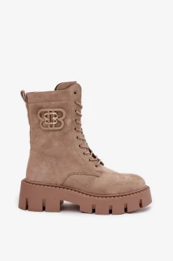 Online Ocieplane Botki Wokrery Damskie Z Ozdobą Beżowe Melisse Damskie Botki Ocieplane|Botki Sznurowane