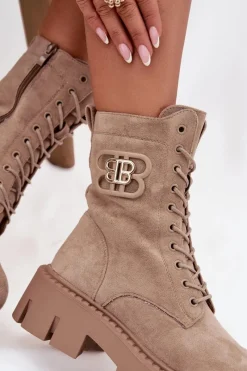 Online Ocieplane Botki Wokrery Damskie Z Ozdobą Beżowe Melisse Damskie Botki Ocieplane|Botki Sznurowane