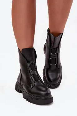 Botki Zimowe Damskie|Brązowe I Beżowe Botki>Boto Ocieplane Botki Workery Damskie Na Zamek Eko Skórzane Czarne Mailyra Czarny