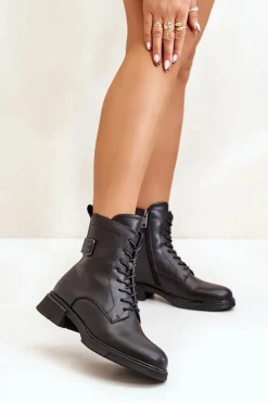 Botki Skórzane|Botki Sznurowane>Buty damskie Vinceza Ocieplane Botki Workery Damskie Skóra Naturalna Czarne Vinceza 66688