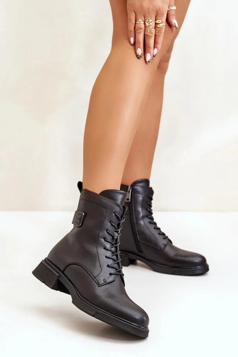 Botki Skórzane|Botki Sznurowane>Buty damskie Vinceza Ocieplane Botki Workery Damskie Skóra Naturalna Czarne Vinceza 66688