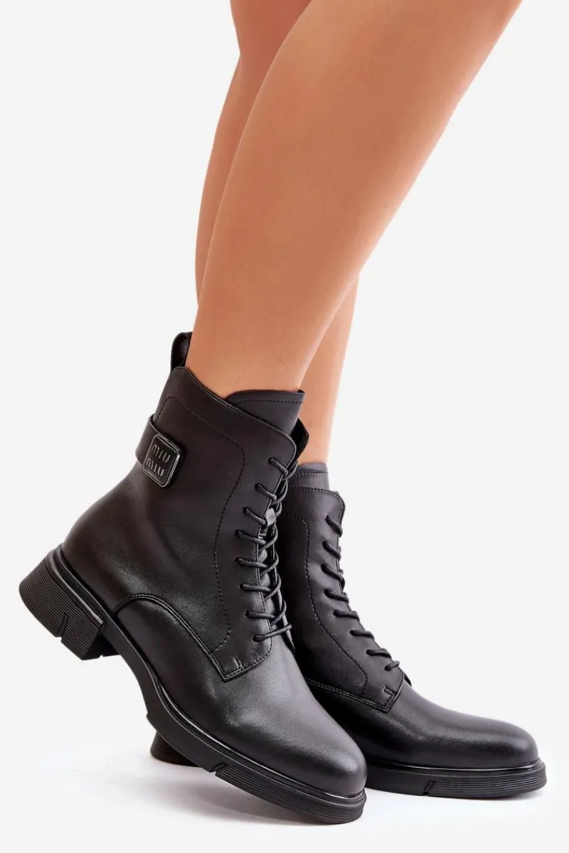 Botki Skórzane|Botki Sznurowane>Buty damskie Vinceza Ocieplane Botki Workery Damskie Skóra Naturalna Czarne Vinceza 66688