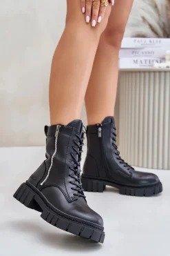 Ocieplane Botki Workery Damskie Z Eko Skóry Big Star MM274578 Czarne Damskie Botki Ocieplane|Damskie Trapery